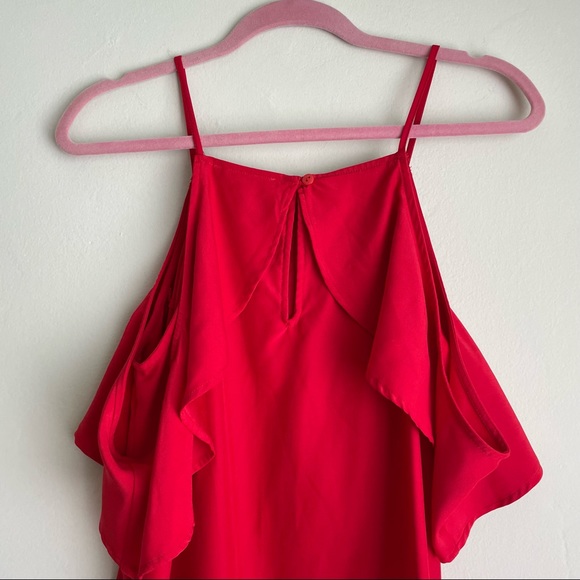 Francesca’s Red Open Shoulder Ruffle Dress - Picture 5 of 8